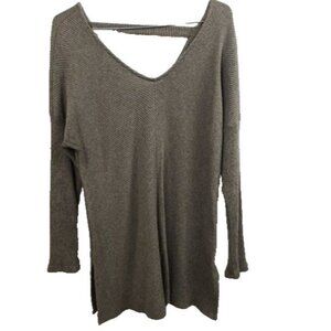 Evereve Peyton Jensen Top Small Olive Green Ribbed V-Neck Oversized BOHO